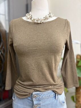 Garnet Hill Essential Three-Quarter-Sleeve Organic Pima Cotton Crewneck Top